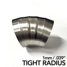 Load image into Gallery viewer, Ticon Industries 3in Dia 1.14D Tight Radius 45Deg Bend 1mm/.039in Pre Welded Titanium Pie Cut - 5pk