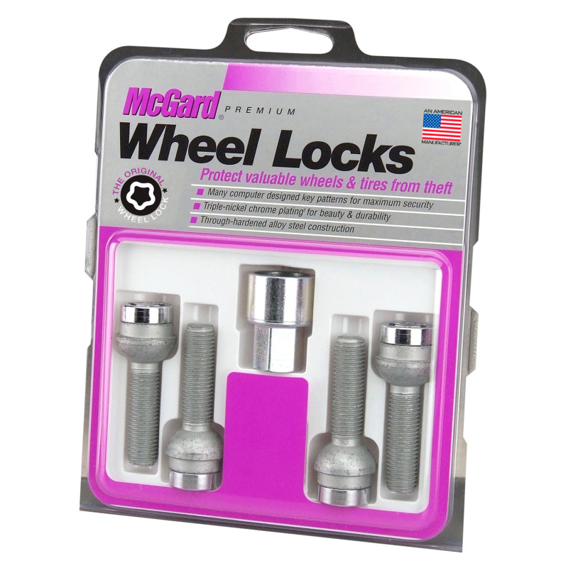 McGard Wheel Lock Bolt Set - 4pk. (Radius Seat) M14X1.5 / 17mm Hex / 26.7mm Shank Length - Chrome