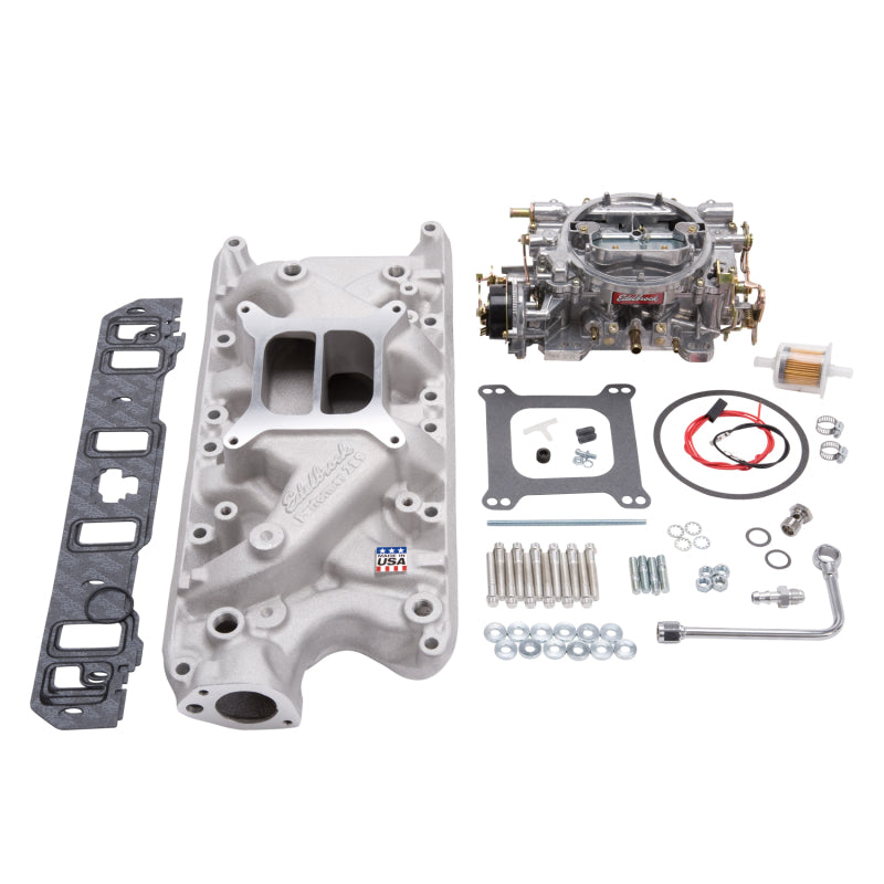 Edelbrock Manifold And Carb Kit Performer Small Block Ford 289-302 Natural Finish